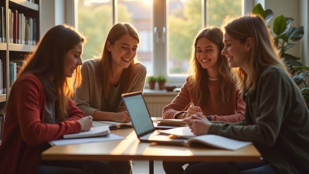 Students collaborating with AI study tools