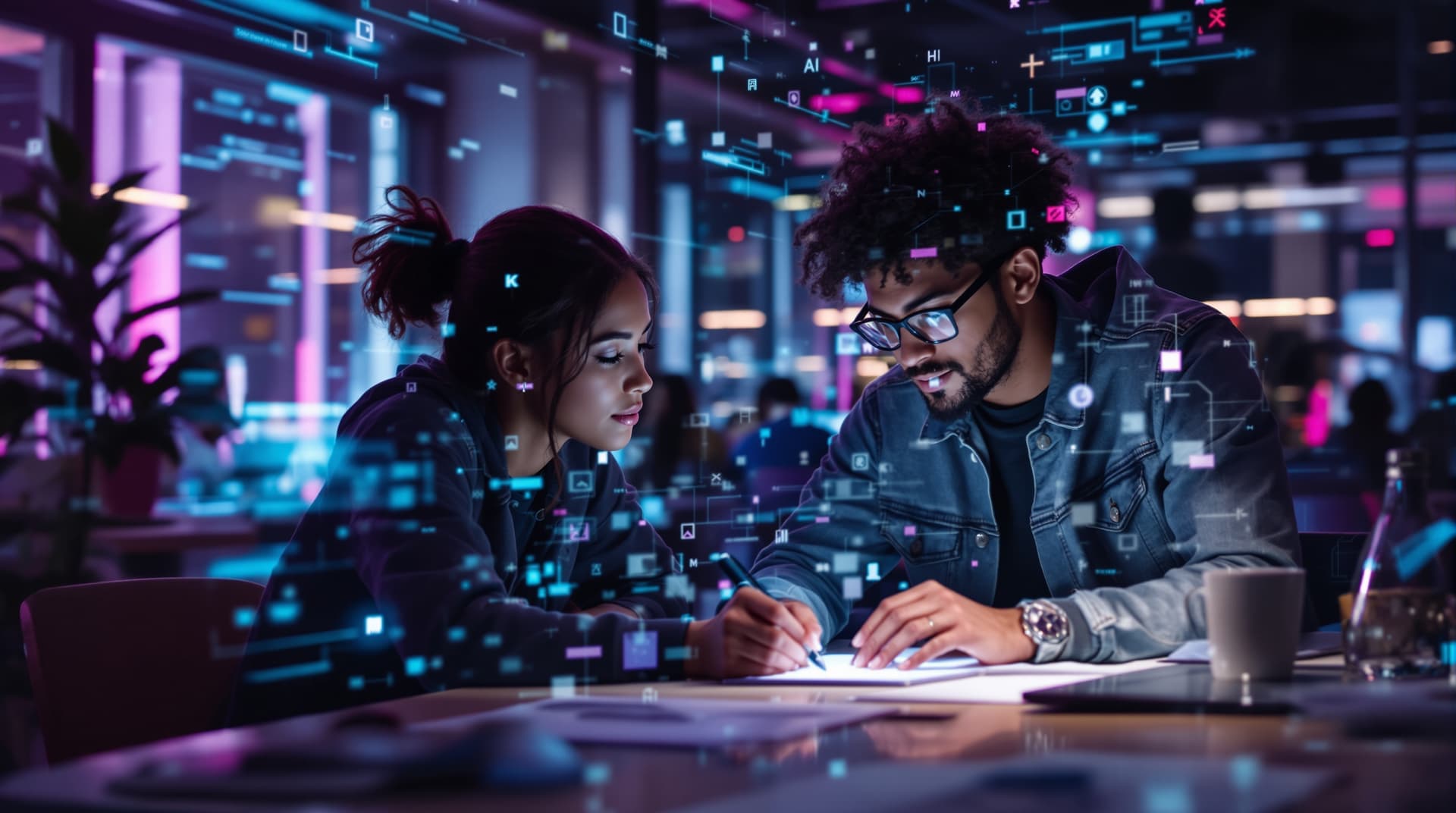 Students collaborating with AI study tools